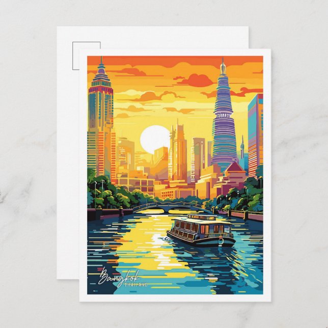 Bangkok Thailand Art Vintage Reisevorführung Postkarte (Vorne/Hinten)