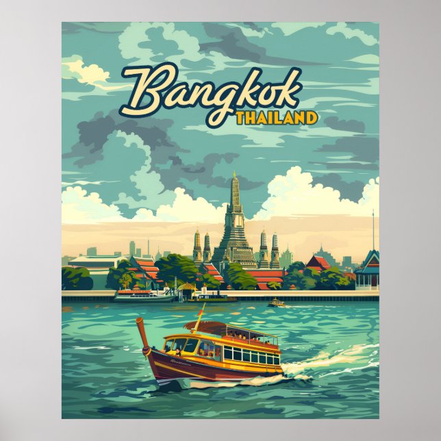 Bangkok Thailand Asia Vintage Travel Tempel Poster (Vorne)