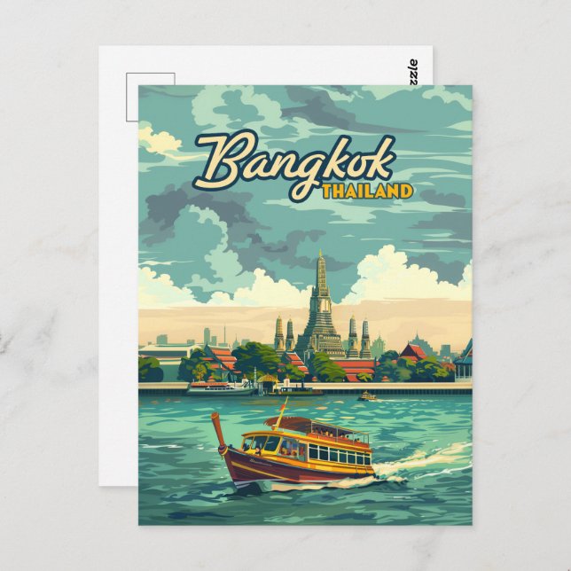 Bangkok Thailand Asia Vintage Travel Tempel Postkarte (Vorne/Hinten)