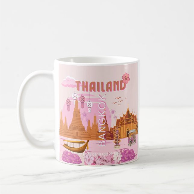 Bangkok Thailand Boho Retro Reiseplakat Kaffeetasse (Links)