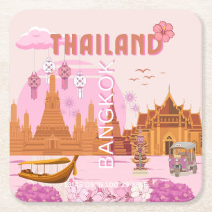 Bangkok Thailand Boho Retro Reiseplakat Rechteckiger Pappuntersetzer