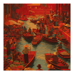 Bangkok Thailand Buscher Markt Vintage Reiseposter Poster