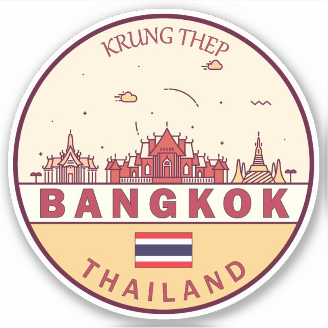 Bangkok Thailand City Skyline Emblem Aufkleber (Vorderseite)