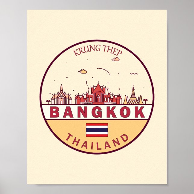 Bangkok Thailand City Skyline Emblem Poster (Vorne)