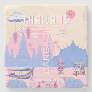 Bangkok Thailand Pastel Reise Blau Rosa Kunst Steinuntersetzer