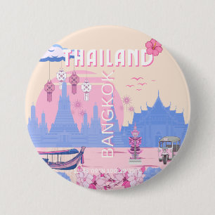 Bangkok Thailand Pastell Reise Blau Rosa Poster Button