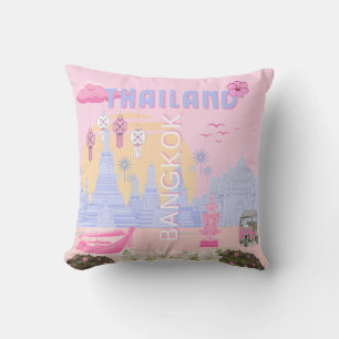 Bangkok Thailand Pastell Rosa Blau Reiseplakat Kissen