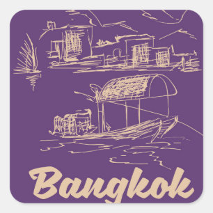 Bangkok, Thailand Reiseplakat Quadratischer Aufkleber