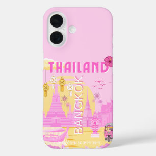 Bangkok Thailand Reiseplakat Rosa Retro-Kunst iPhone 16 Hülle