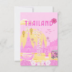 Bangkok Thailand Reiseplakat Rosa Retro-Kunst Dankeskarte