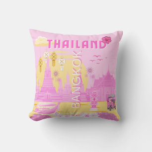 Bangkok Thailand Reiseplakat Rosa Retro-Kunst Kissen