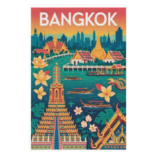 Bangkok Thailand Retro-Reiseposter-Kunst Poster