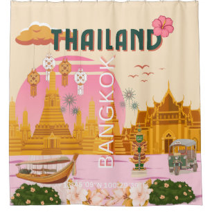Bangkok Thailand Retro Vintage Reiseposter Duschvorhang