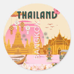 Bangkok Thailand Retro Vintage Reiseposter Runder Aufkleber