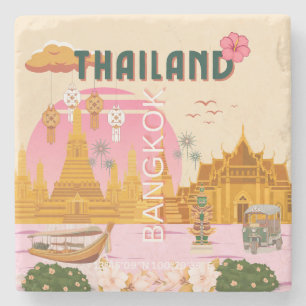 Bangkok Thailand Retro Vintage Reiseposter Steinuntersetzer