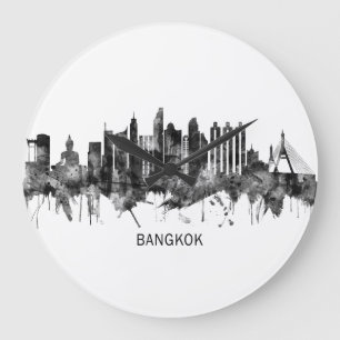 Bangkok Thailand Skyline BW Große Wanduhr