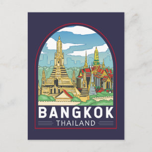 Bangkok Thailand Travel Retro Emblem Postkarte