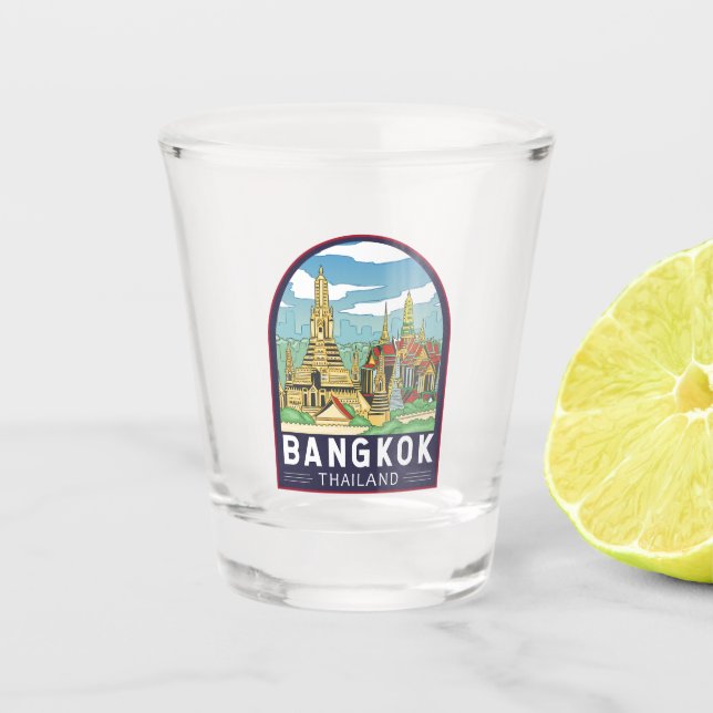 Bangkok Thailand Travel Retro Emblem Schnapsglas (Vorderseite)
