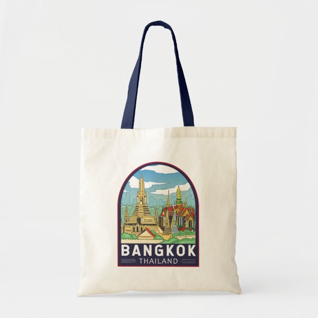 Bangkok Thailand Travel Retro Emblem Tragetasche (Vorne)