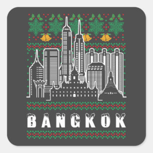 Bangkok Thailand Ugly Christmas Quadratischer Aufkleber