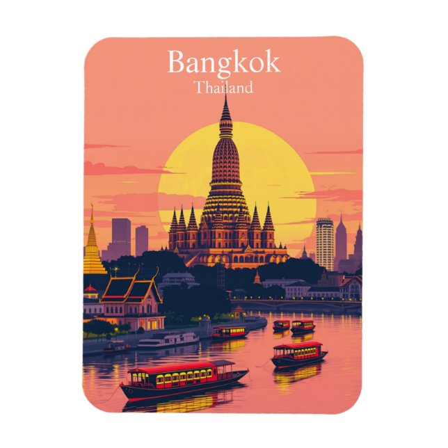 Bangkok, Thailand Vibrant Vintage Travel Magnet (Vertikal)