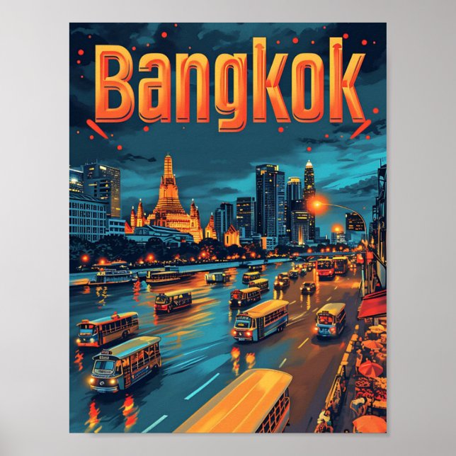 Bangkok Thailand Vintag Art Travel Illustration Poster (Vorne)