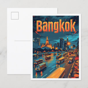 Bangkok Thailand Vintag Art Travel Illustration Postkarte