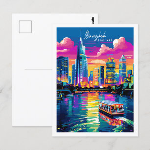 Bangkok Thailand vintage Reiseort Illustration Postkarte