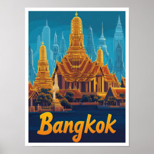 Bangkok Thailand Vintage Travel Illustration Poster