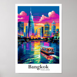 Bangkok Thailand Vintage Travel Portrait Poster