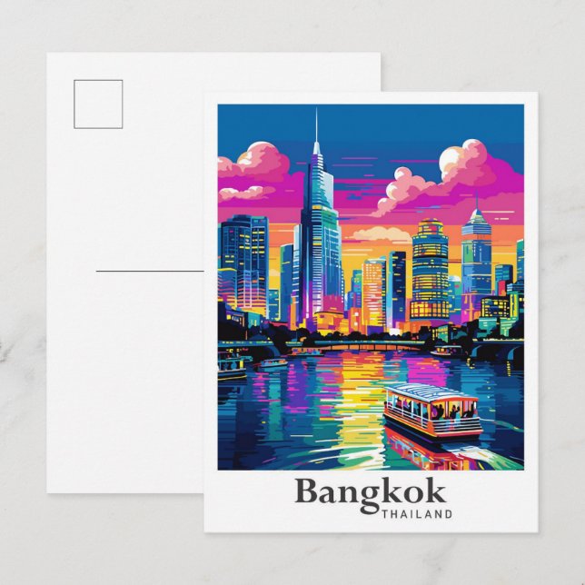 Bangkok Thailand Vintage Travel Portrait Postkarte (Vorne/Hinten)