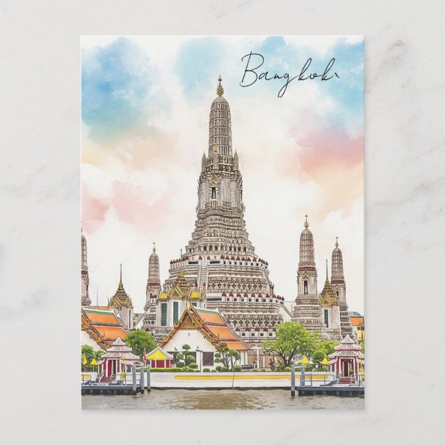 Bangkok Thailand Wat Arun Watercolor Postkarte (Vorderseite)