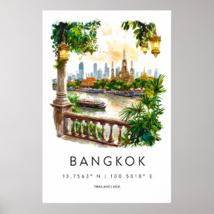 Bangkok-Wasserfarbenposter Bangkok-Reiseposter Poster
