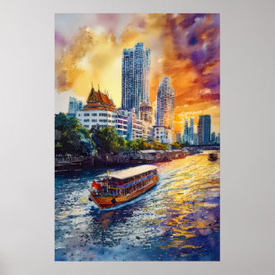 Bangkok-Wasserfarbenposter-Wandkunst Bangkok-Wand Poster