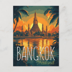 Bangkok, Wat Arun Temple Retro Travel Postkarte