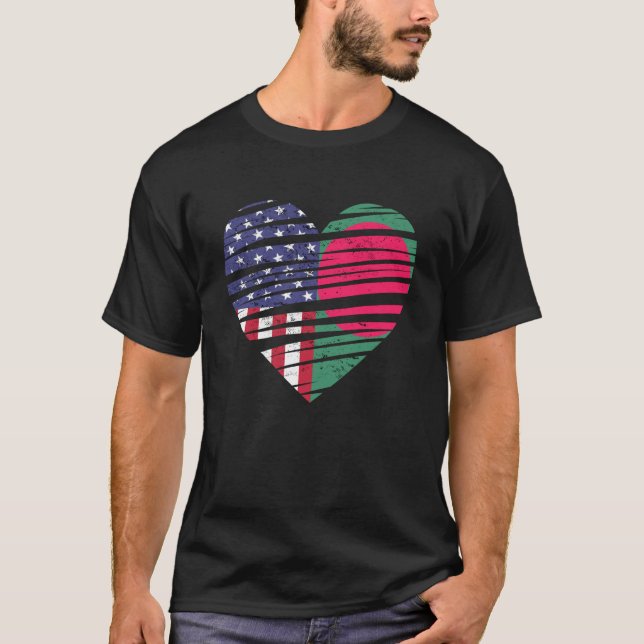 Bangladesh American Grown Heart USA Patriot Herita T-Shirt (Vorderseite)