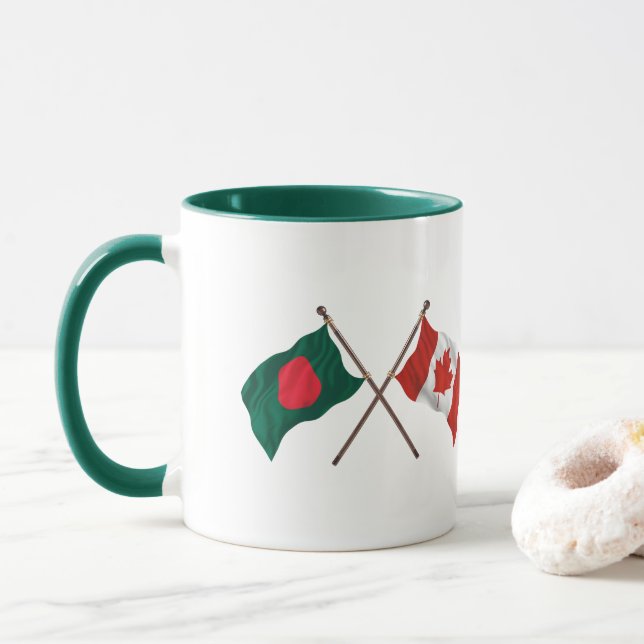 Bangladesh & Canada Flag Mug – Cultural Pride Gift Tasse (Mit Donut)