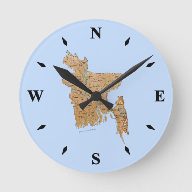 Bangladesh Map Clock Runde Wanduhr (Vorderseite)