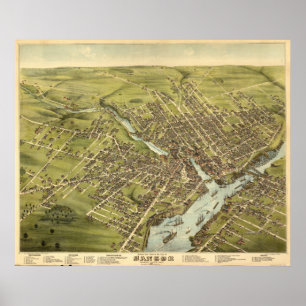 Bangor Maine 1875 Antike Panoramakarte Poster