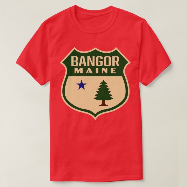 Bangor Maine Retro Pine Tree Shield Green T-Shirt (Design vorne)