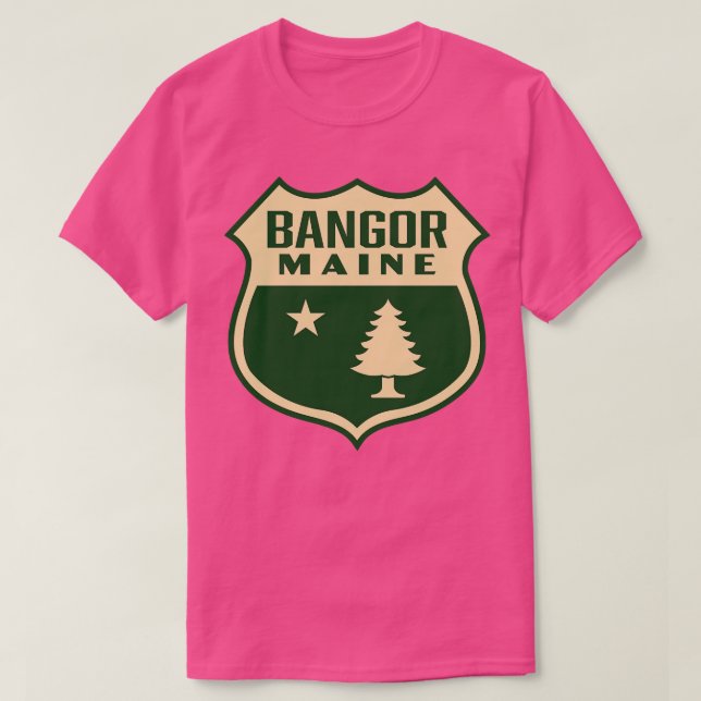 Bangor Maine Retro Pine Tree Shield Tan T-Shirt (Design vorne)