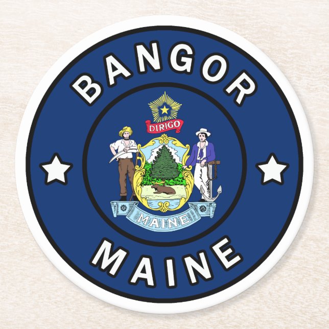 Bangor Maine Runder Pappuntersetzer (Vorderseite)