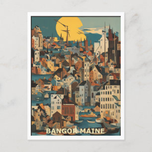 Bangor ME Grafikdesign farbenfroh Postkarte