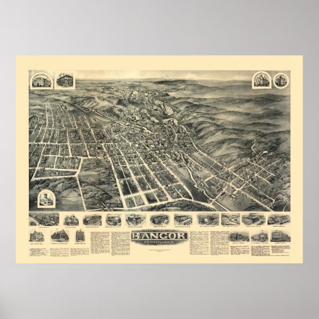 Bangor, PA Panoramic Map - 1918 Poster (Vorne)