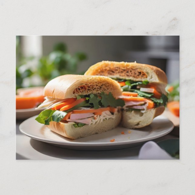 Banh Mi Sandwich auf einem Teller Postkarte (Vorderseite)