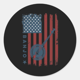 Banjo American Flag Musiker Bluegrass Theater Runder Aufkleber