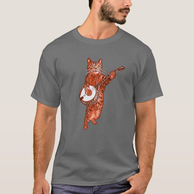 Banjo Cat! Funny Bluegrass Country Folk Vint T-Shirt (Vorderseite)