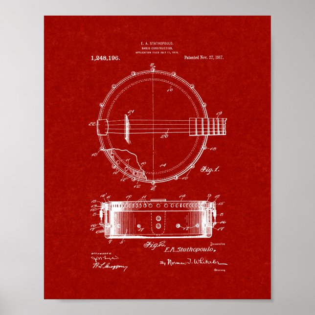 Banjo Construction Patent - Burgund Red Poster (Vorne)
