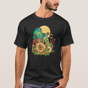 Banjo, der Schnecke mit Frosch auf Pilzen spielt T-Shirt