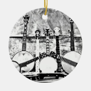 BANJO-ENTHUSIASTEN-WEIhnachtsbaumschmuck S/W-FOTO Keramik Ornament